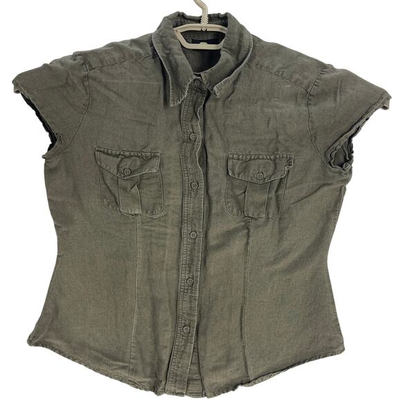New York Company Top Womens Size Medium M Green Button Up Linen Blend Minimalist - Picture 1 of 5